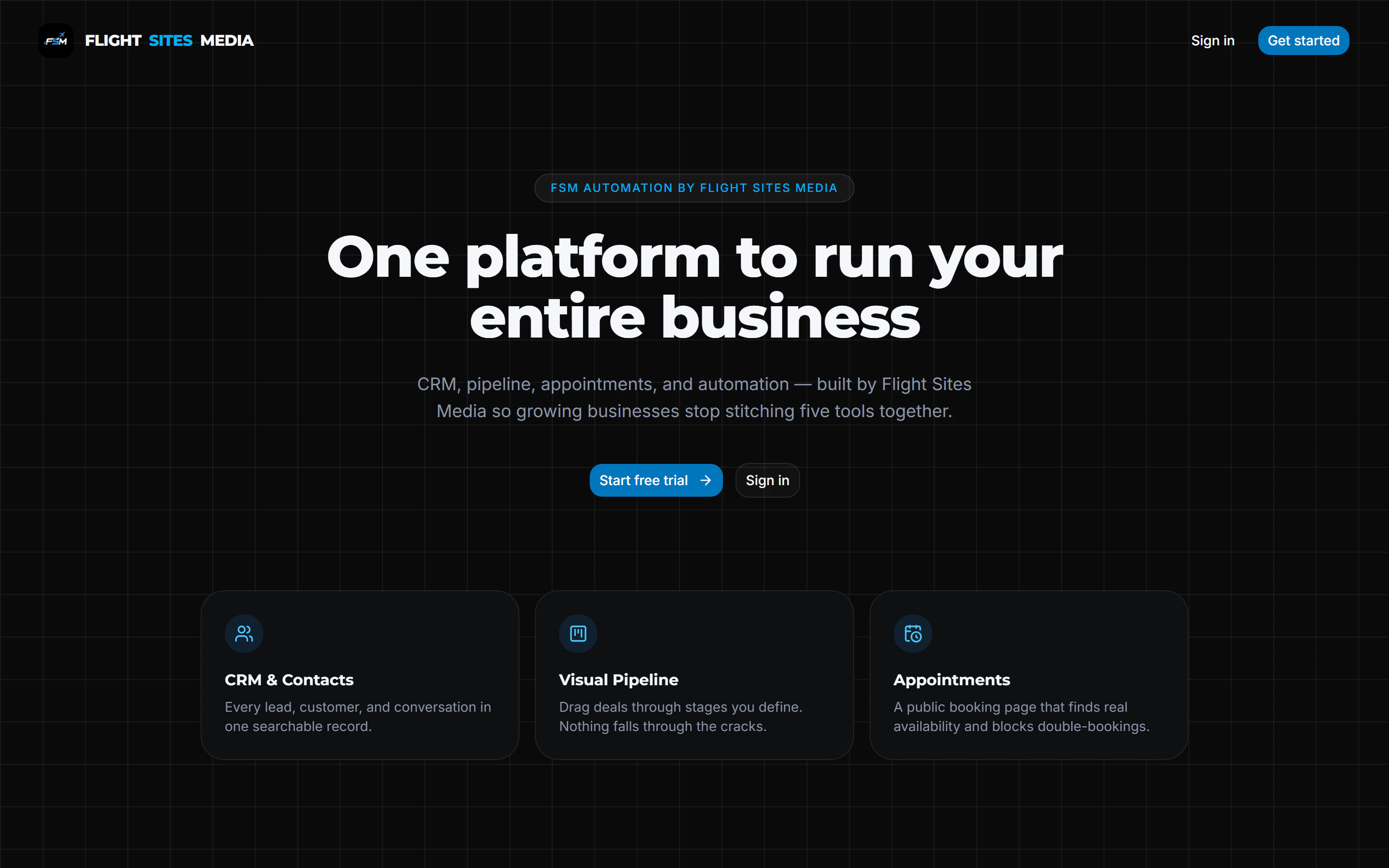 FSM Automation dashboard landing page
