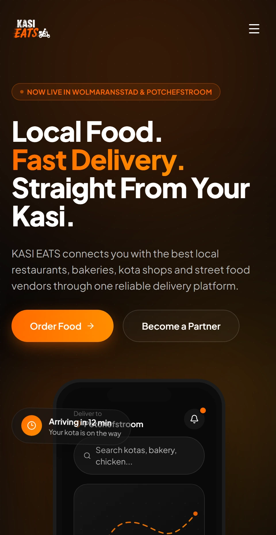 Kasi Eats homepage on mobile