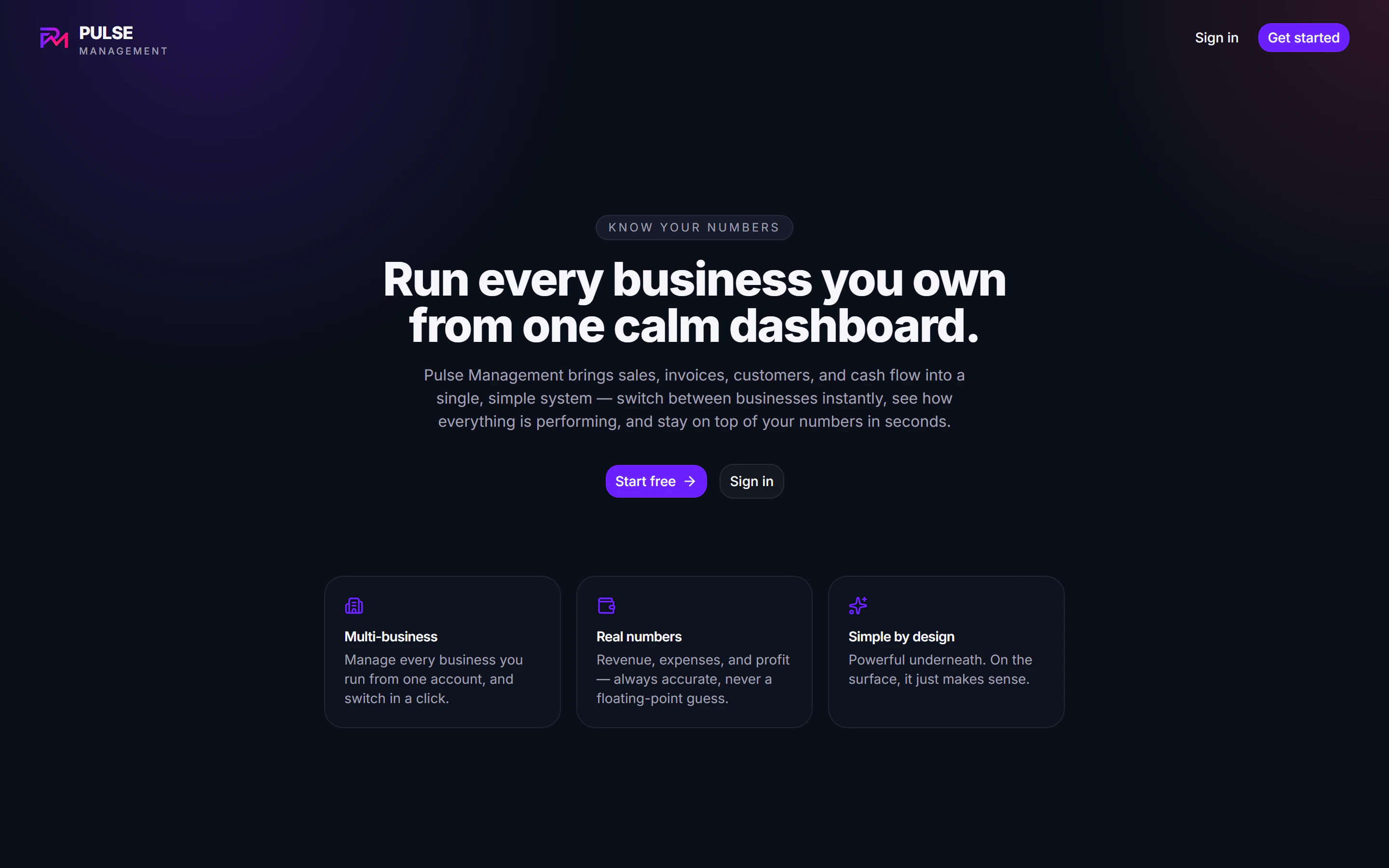 Pulse Management landing page
